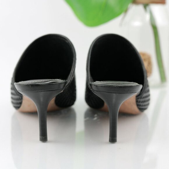 Page Womens Epic Mule Pump Size 6 Black Leather Woven Kitten Heel Pointed SlipOn - Picture 8 of 12